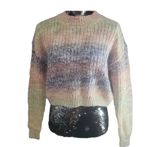Moon & Madison Cropped Muted Pastel Crochet Knit Sweater Xsmall